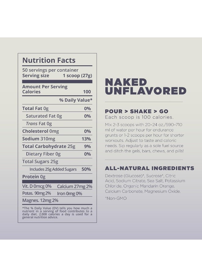 Endurance Fuel, Sports Drink Powder Mix With Electrolytes, Non-Gmo, Free Of Soy, Dairy, And Gluten, Vegan, Naked Unflavored, 30 Servings