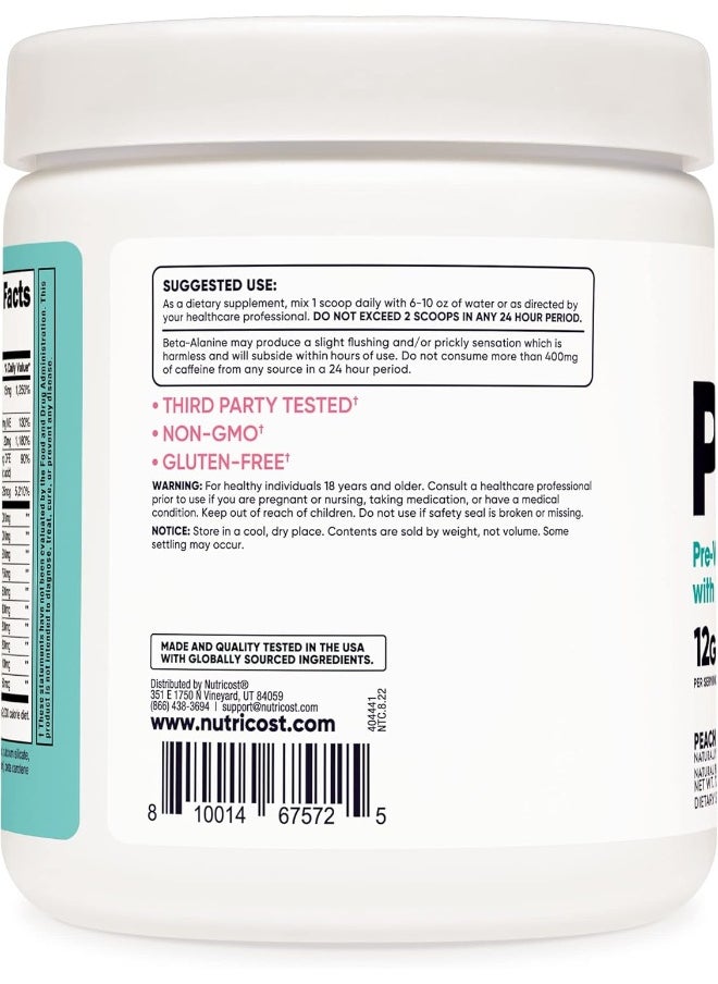 Pre-Workout Powder For Women, Peach Mango, 30 Servings