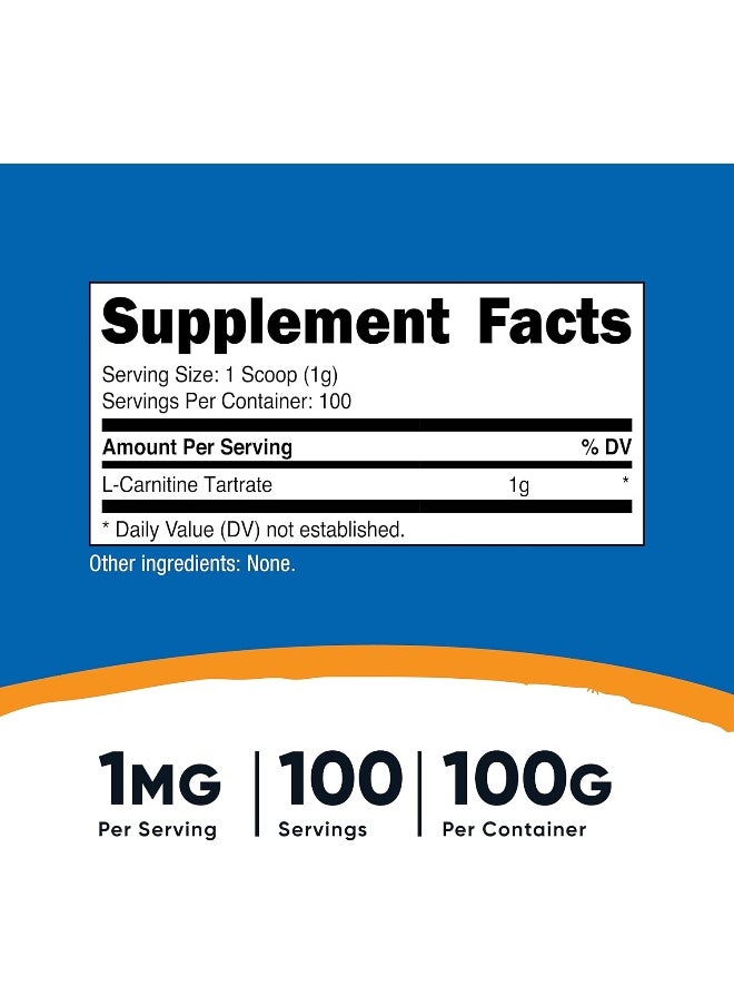 L-Carnitine Tartrate Powder (100 Grams) - 1 Gram Per Serving; 100 Servings