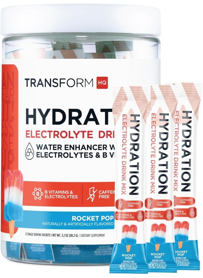 TransformHQ Hydration Drink Mix (21 Single-Serving Packets, Rocket Pop) - Hydration Supplement Blend with Vitamins and Electrolytes