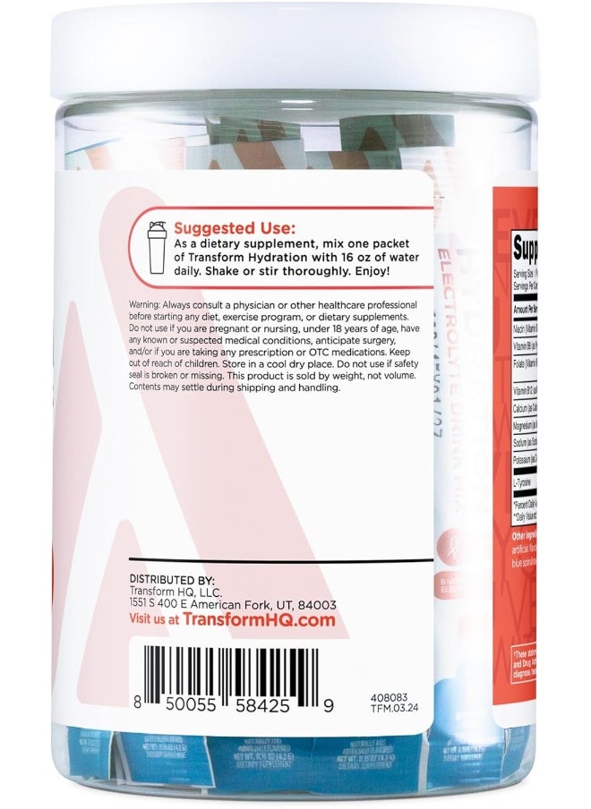 TransformHQ Hydration Drink Mix (21 Single-Serving Packets, Rocket Pop) - Hydration Supplement Blend with Vitamins and Electrolytes
