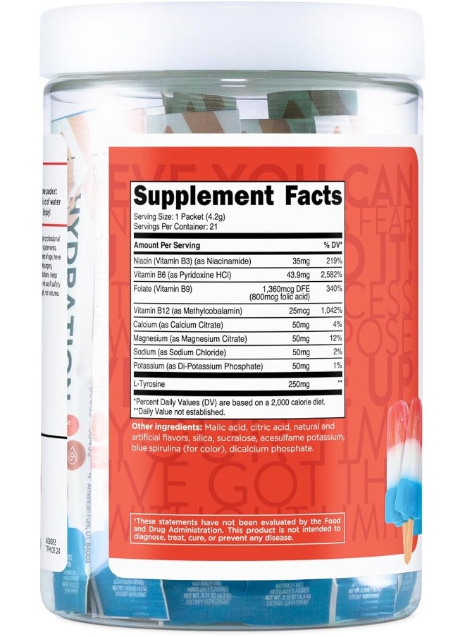 TransformHQ Hydration Drink Mix (21 Single-Serving Packets, Rocket Pop) - Hydration Supplement Blend with Vitamins and Electrolytes