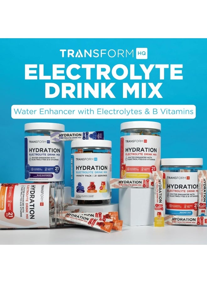 TransformHQ Hydration Drink Mix (21 Single-Serving Packets, Rocket Pop) - Hydration Supplement Blend with Vitamins and Electrolytes