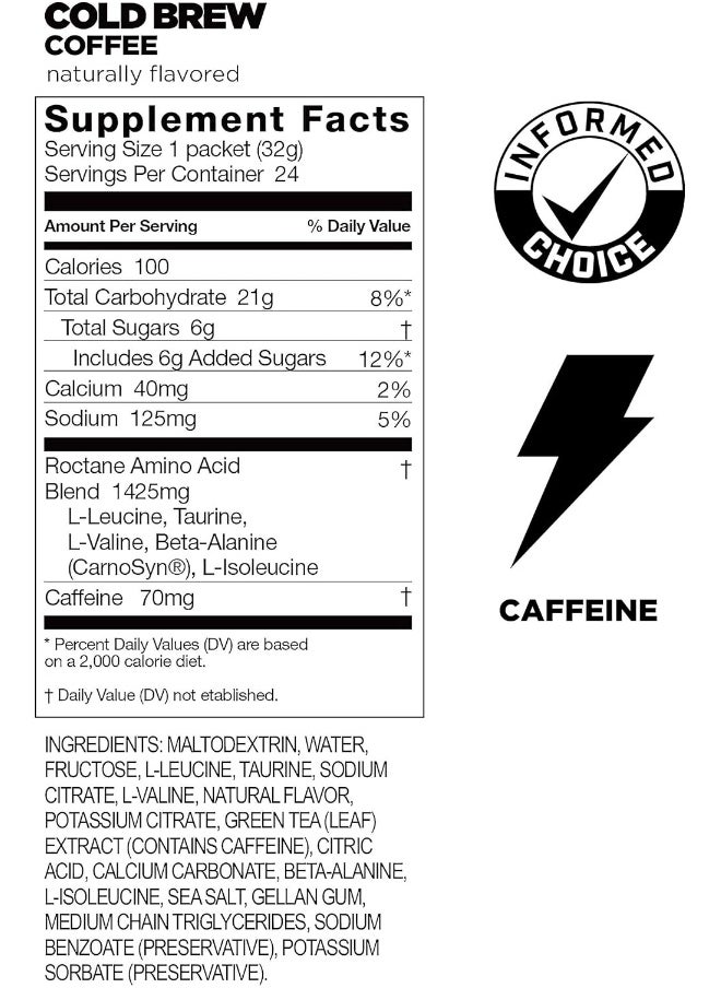 Roctane Ultra Endurance Energy Gel, Quick On-The-Go Sports Nutrition For Running And Cycling, Cold Brew 2X Caffeine (24 Packets)