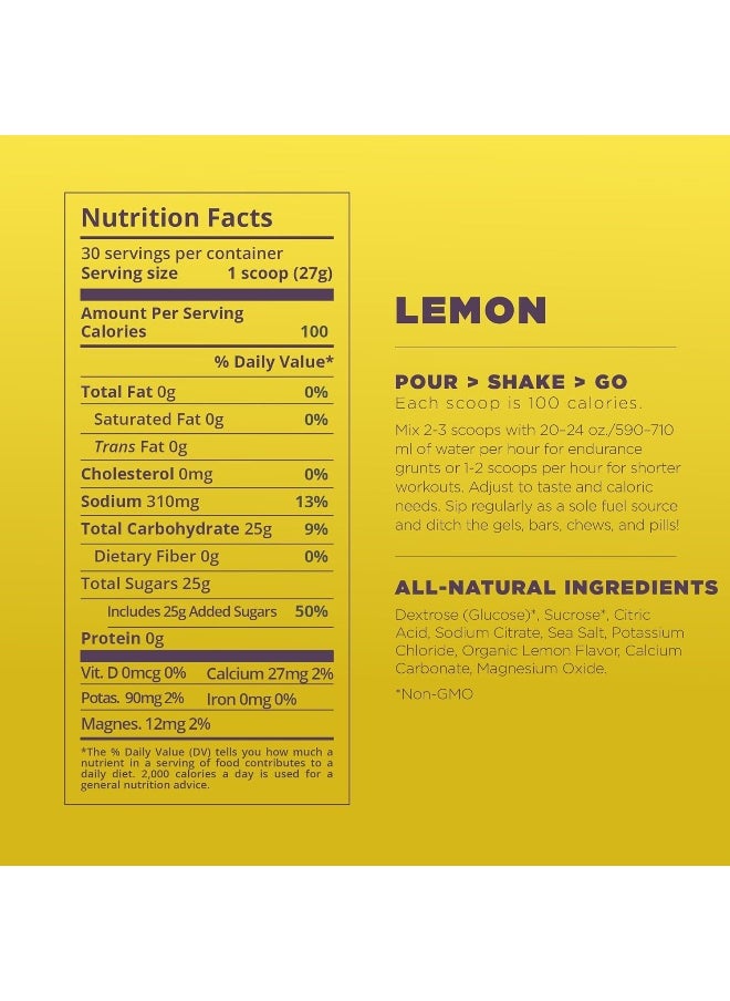 Endurance Fuel, Electrolyte & Hydration Sports Drink Mix Powder, Gluten-Free, Vegan, Lemon, 30 Servings