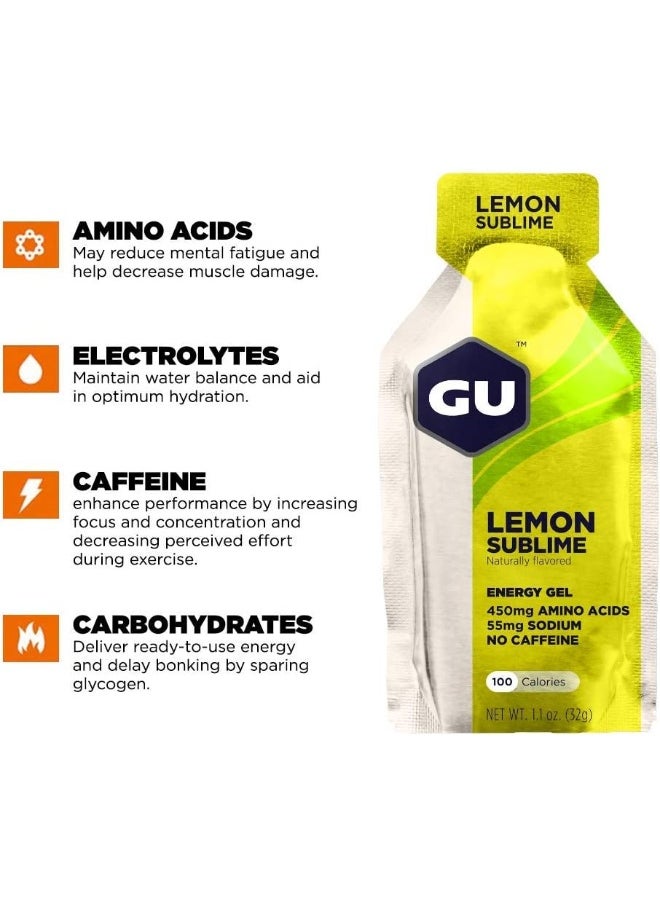 Gu Energy Original Sports Nutrition Energy Gel, 24-Count, Lemon Sublime