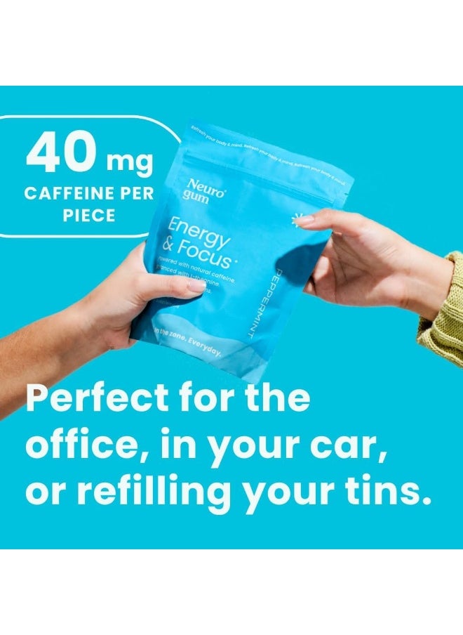 Energy Caffeine Gum (90 Pieces) - Sugar Free With L-Theanine + Natural Caffeine + Vitamin B12 & B6 - Nootropic Energy & Focus Supplement For Women & Men - Keto & Vegan, Peppermint Flavor