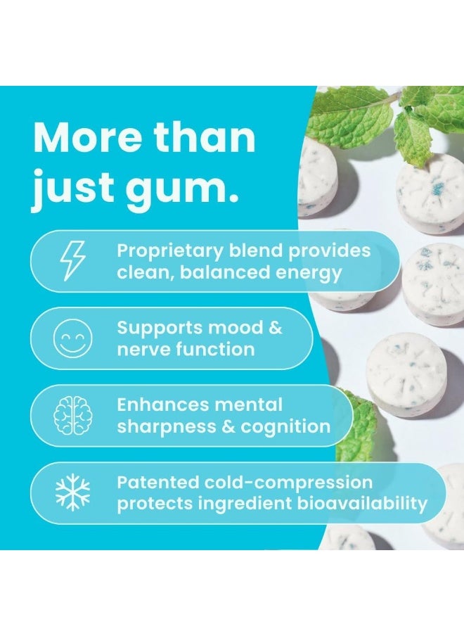 Energy Caffeine Gum (90 Pieces) - Sugar Free With L-Theanine + Natural Caffeine + Vitamin B12 & B6 - Nootropic Energy & Focus Supplement For Women & Men - Keto & Vegan, Peppermint Flavor