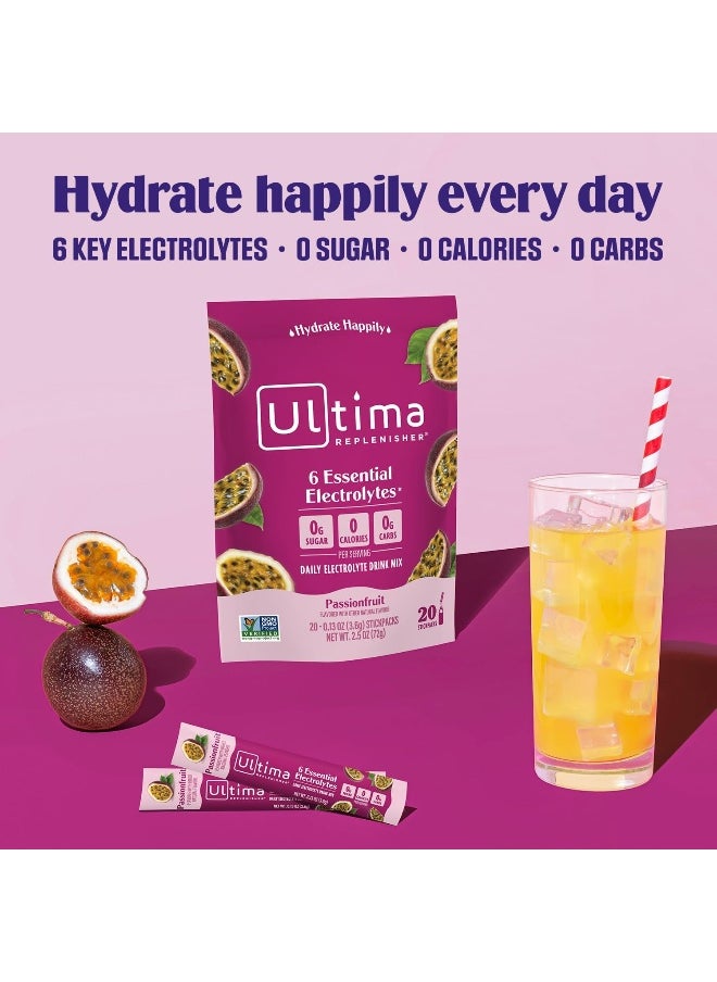 Hydration Electrolyte Packets- Keto & Sugar Free- Feel Replenished, Revitalized- Naturally Sweetened- Non-Gmo & Vegan Electrolyte Drink Mix- Passionfruit, 20 Count