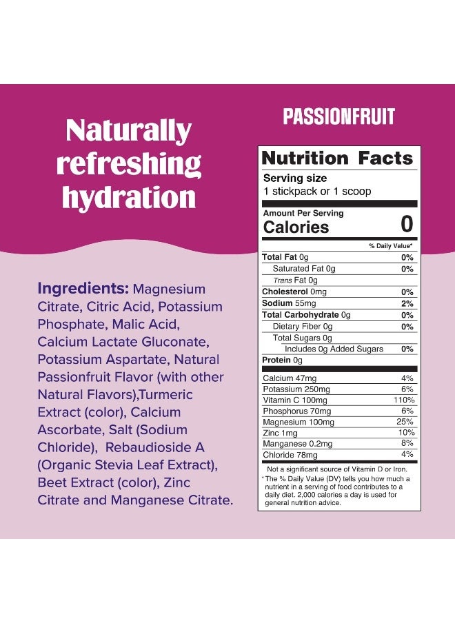 Hydration Electrolyte Packets- Keto & Sugar Free- Feel Replenished, Revitalized- Naturally Sweetened- Non-Gmo & Vegan Electrolyte Drink Mix- Passionfruit, 20 Count