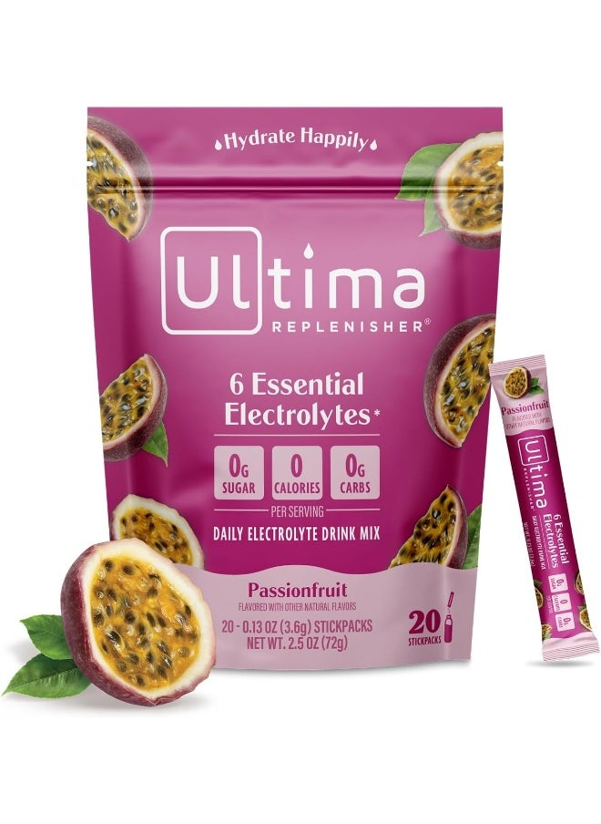 Hydration Electrolyte Packets- Keto & Sugar Free- Feel Replenished, Revitalized- Naturally Sweetened- Non-Gmo & Vegan Electrolyte Drink Mix- Passionfruit, 20 Count