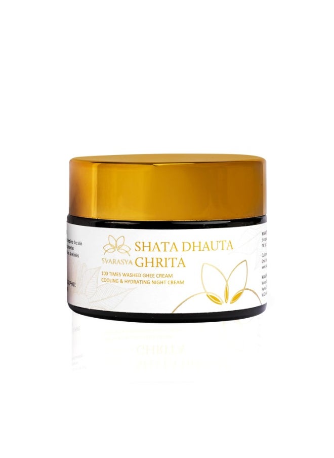 Shata Dhauta Ghrita - Natural Desi Ghee Skin Moisturizer and Night cream (100 Times Washed Ghee) | Even skin glow, nourishing, moisturising and Anti aging ayurveda cream - 50 Gms