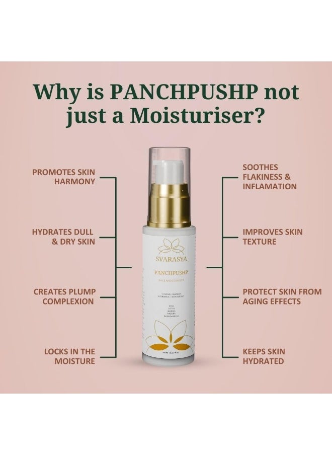 Panchpushp - The Ancient Skin Hydration Lotion For Face with Natural ingredients | Retaines moisture upto 8 hours | Hydrates dull and dry skin | Non-greasy, lightweight, and dewy finish | For soft & glowing skin (Moisturizer, 50 Ml)