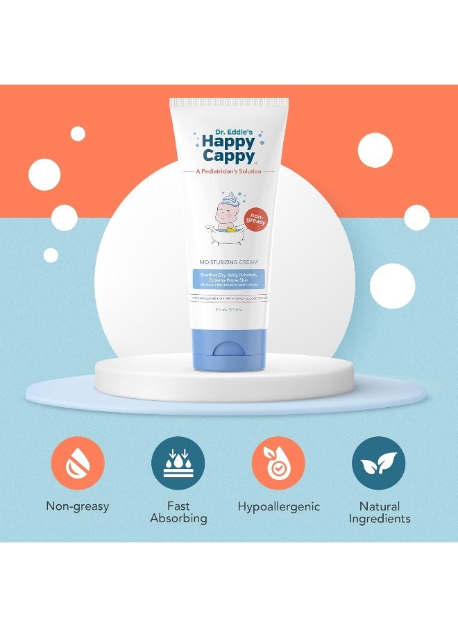Happy Cappy Dr. Eddie's Moisturizing Cream - Baby Eczema Cream, Eczema Lotion for Kids, Pediatrician-Formulated, Gentle, Paraben Free, Hypoallergenic, Sulfate Free, Soothes Dry Skin - 6 Fl Oz