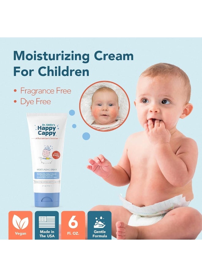 Happy Cappy Dr. Eddie's Moisturizing Cream - Baby Eczema Cream, Eczema Lotion for Kids, Pediatrician-Formulated, Gentle, Paraben Free, Hypoallergenic, Sulfate Free, Soothes Dry Skin - 6 Fl Oz