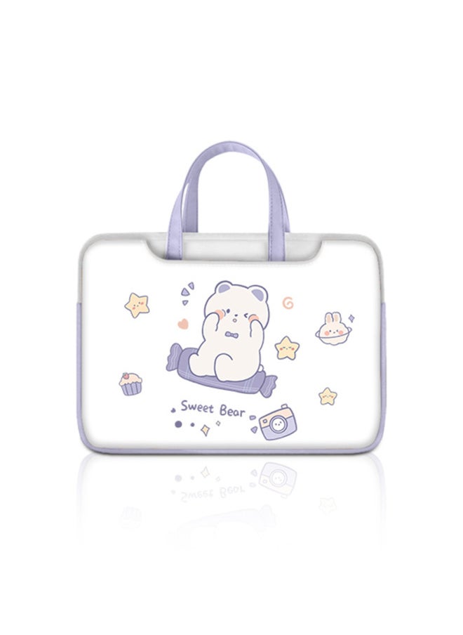 For Apple/For huawei Laptop Bag Portable Fleece-lined Shockproof Cartoon Design Painted Leather Handbag-Color:BZ-003 Sweet Bear-Size:14-inch