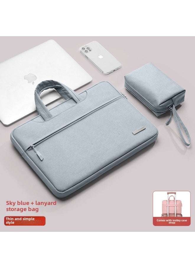 Laptop Bag 14-inch Suitable For Lenovo For Apple Pro For huawei Portable 15.6 Liner Air13.3 Protective Case-Color:Light And Simple★Sky Blue + Lanyard Power Pack [fluff Anti-seismic + Pull Rod Belt + Hidden Portable]]-Size:16 Inches