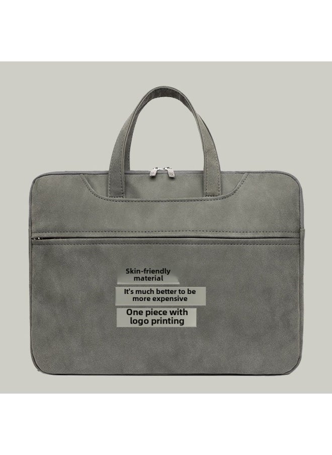 Simple Tablet Computer Bag 14 Inch 15.6 Inch Men's And Women's Laptop Bag Skin-friendly Frosted Handbag-Color:Light Gray-Dimensions:13-14 Inch