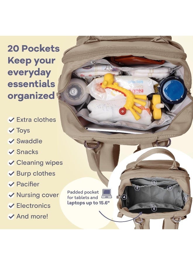 RUVALINO Diaper Bag Backpack, Multifunction Travel Pack Maternity Baby Changing Bags, Large Capacity, Waterproof, Clay