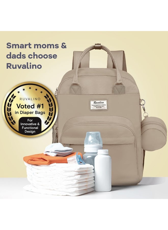 RUVALINO Diaper Bag Backpack, Multifunction Travel Pack Maternity Baby Changing Bags, Large Capacity, Waterproof, Clay