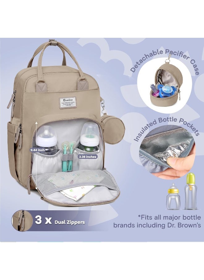 RUVALINO Diaper Bag Backpack, Multifunction Travel Pack Maternity Baby Changing Bags, Large Capacity, Waterproof, Clay