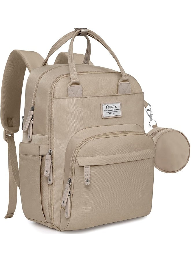 RUVALINO Diaper Bag Backpack, Multifunction Travel Pack Maternity Baby Changing Bags, Large Capacity, Waterproof, Clay