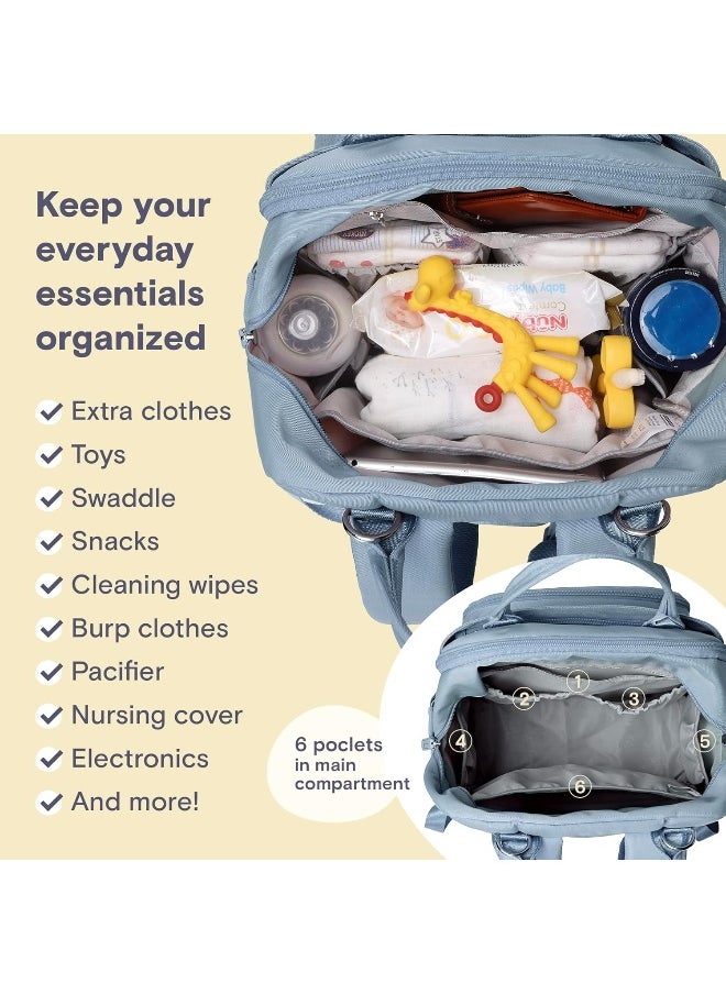 RUVALINO Diaper Bag Backpack, Multifunction Travel Pack Maternity Baby Changing Bags, Large Capacity, Waterproof, Sky Blue