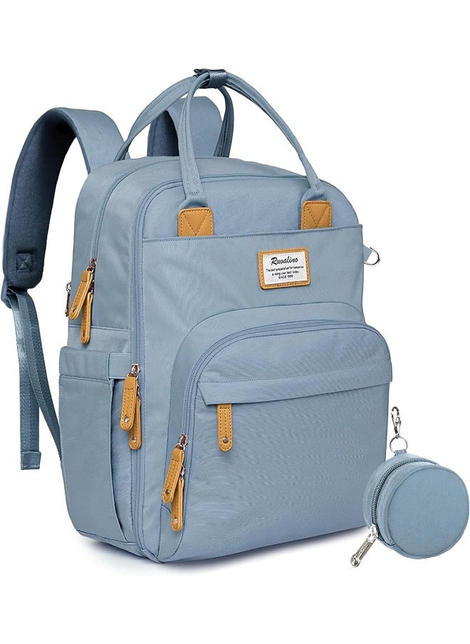 RUVALINO Diaper Bag Backpack, Multifunction Travel Pack Maternity Baby Changing Bags, Large Capacity, Waterproof, Sky Blue