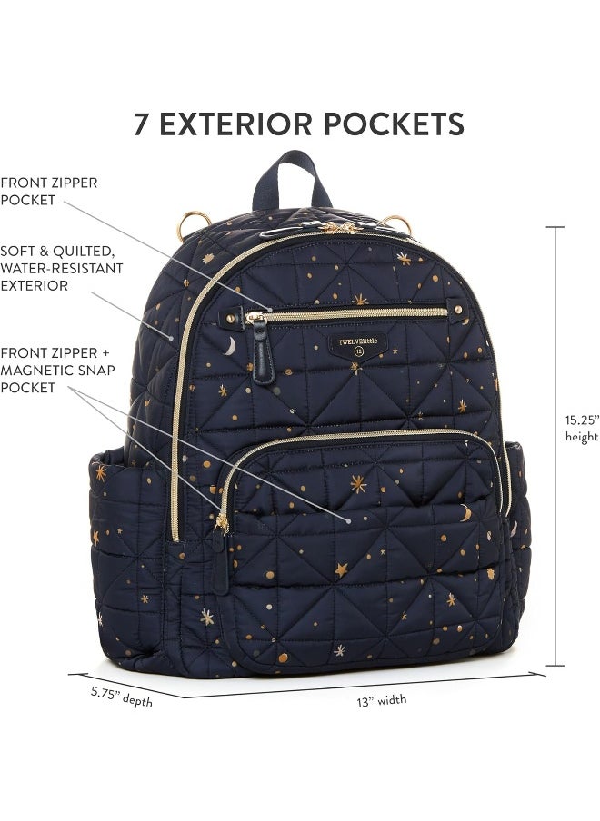 TWELVElittle Companion DiaperBag Backpack 2.0 - Includes Changing Pad. Insulated pockets. Fashionable Backpack, Midnight, One size