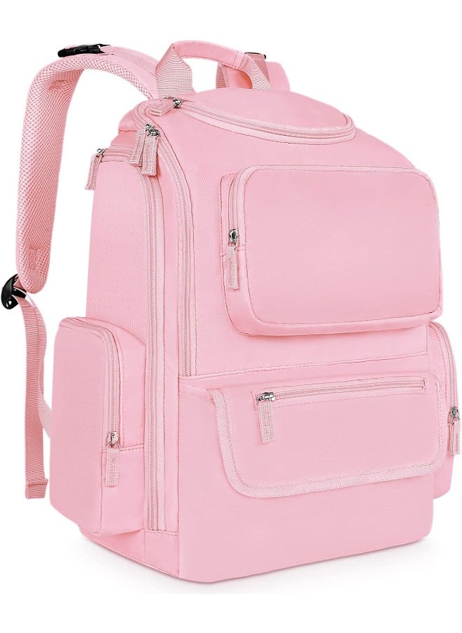 Mancro Diaper Bag Backpack, Large Multifunction Baby Backpack for Travel with Stroller Strap and 2 Insulated Pockets, Diaper Baby Bag for Mom, Pink