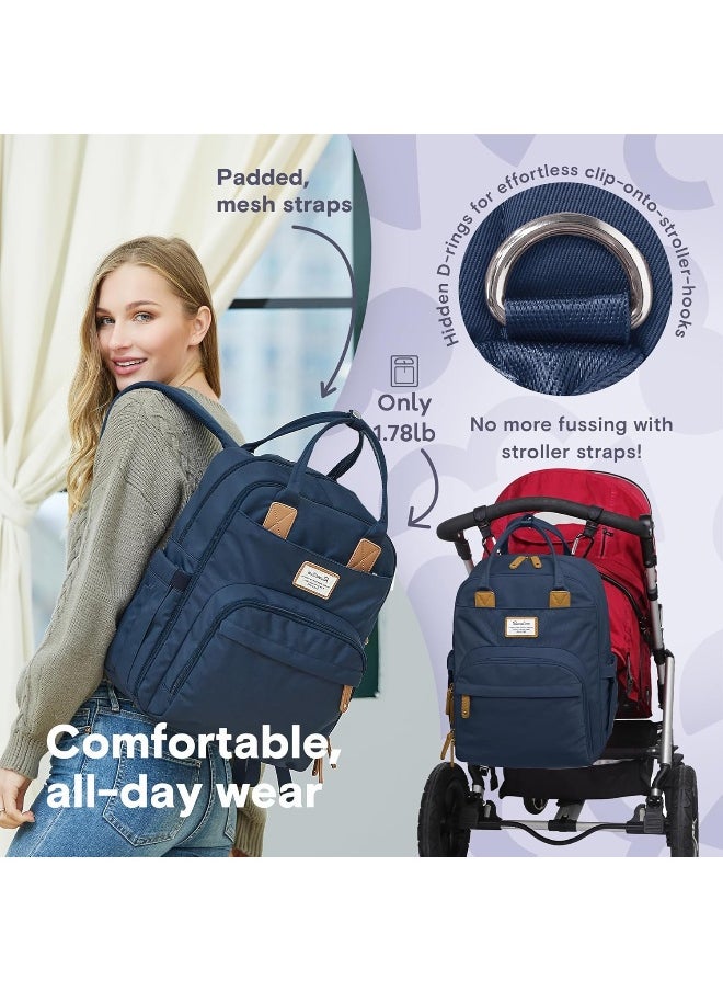 RUVALINO Diaper Bag Backpack, Multifunction Travel Pack Maternity Baby Changing Bags, Large Capacity, Waterproof, Peacock Blue