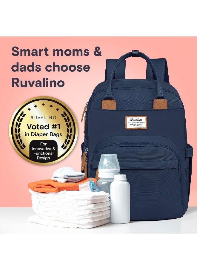 RUVALINO Diaper Bag Backpack, Multifunction Travel Pack Maternity Baby Changing Bags, Large Capacity, Waterproof, Peacock Blue