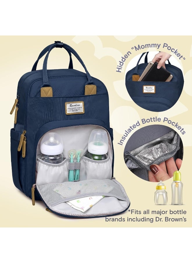 RUVALINO Diaper Bag Backpack, Multifunction Travel Pack Maternity Baby Changing Bags, Large Capacity, Waterproof, Peacock Blue