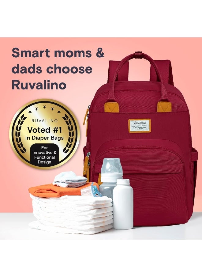 RUVALINO Diaper Bag Backpack, Multifunction Travel Pack Maternity Baby Changing Bags, Large Capacity, Waterproof, Purplish Red