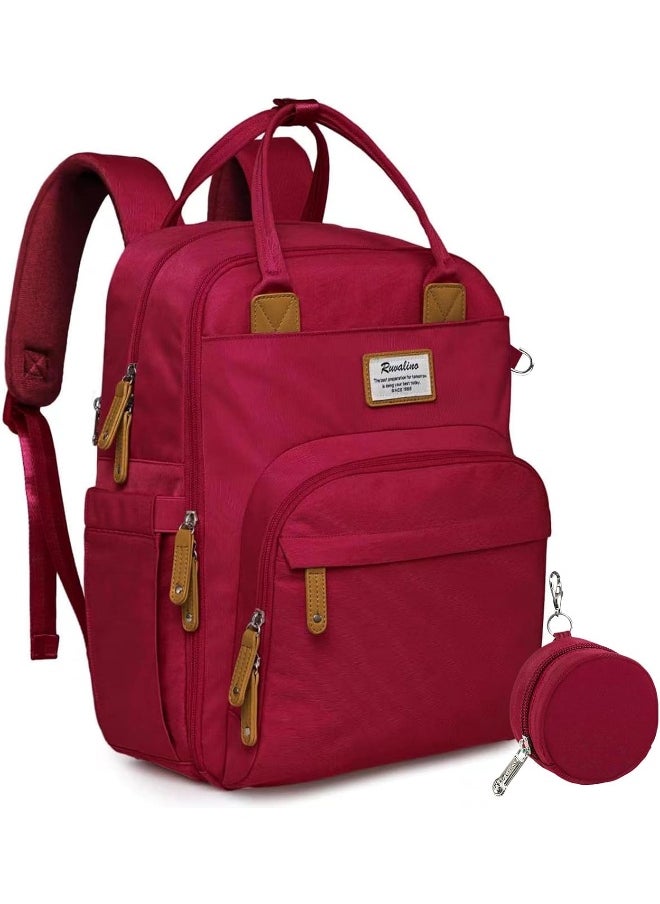 RUVALINO Diaper Bag Backpack, Multifunction Travel Pack Maternity Baby Changing Bags, Large Capacity, Waterproof, Purplish Red