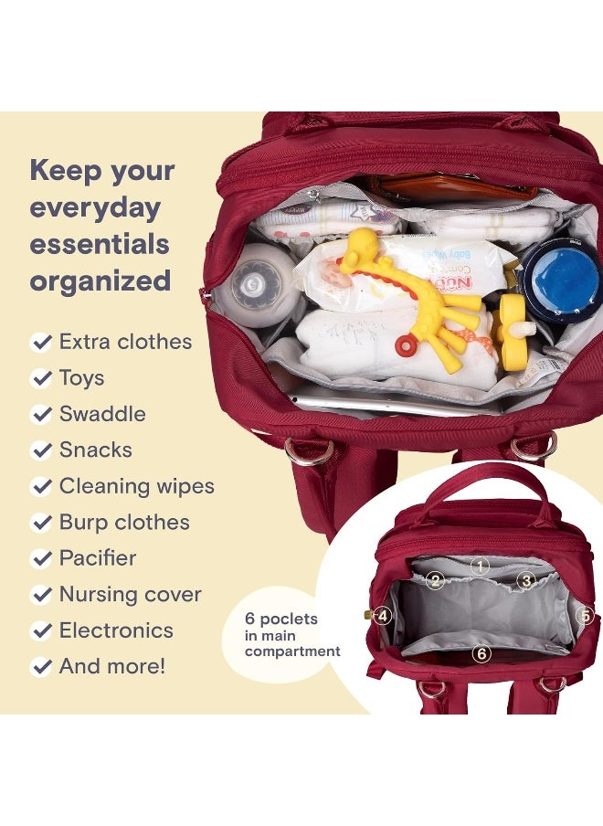 RUVALINO Diaper Bag Backpack, Multifunction Travel Pack Maternity Baby Changing Bags, Large Capacity, Waterproof, Purplish Red