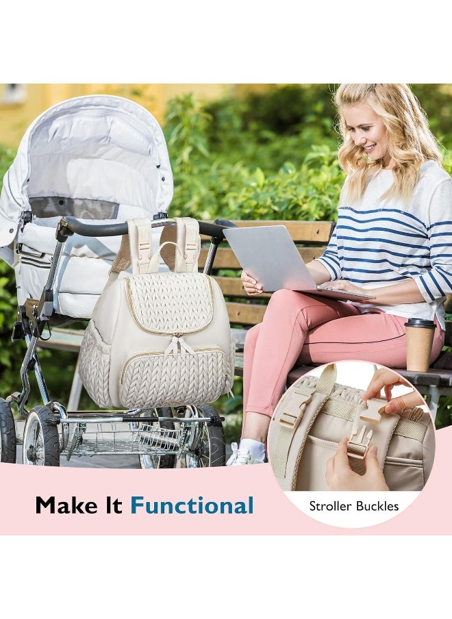 mommore Diaper Bag Small Diaper Backpack Stylish Baby Travel Backpacks with Insulated Pockets, Changing Pad, Stroller Straps