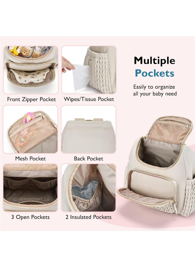 mommore Diaper Bag Small Diaper Backpack Stylish Baby Travel Backpacks with Insulated Pockets, Changing Pad, Stroller Straps
