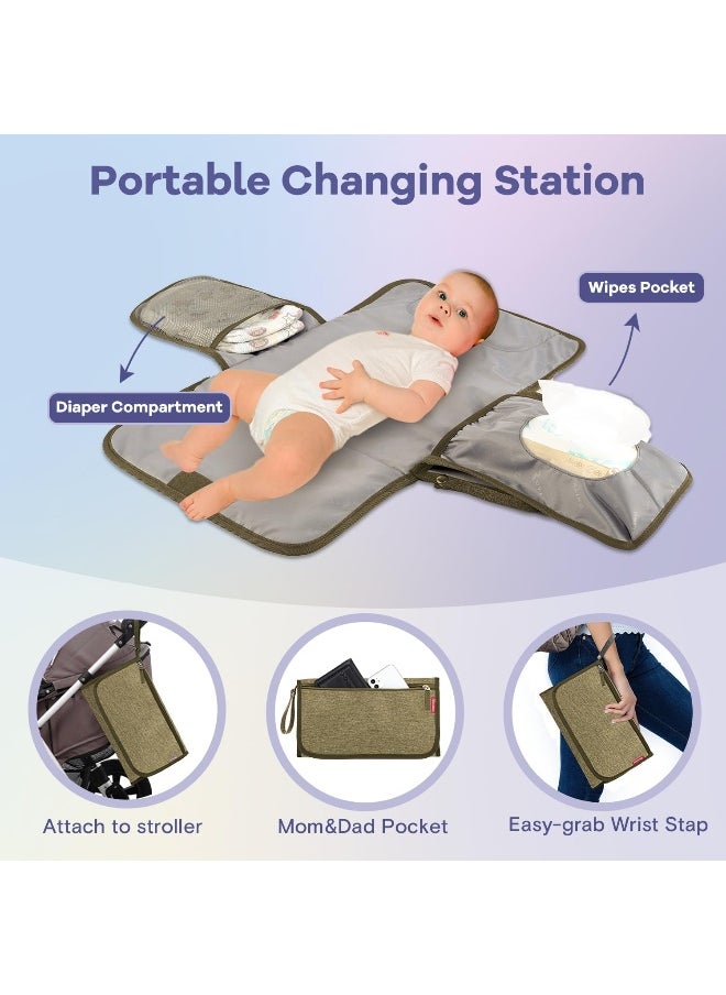 RUVALINO Baby Changing Bag Backpack, Neutral All-in-One Bags for, Multifunction Large Travel Backpack with Portable Pad, Stroller Straps, Pacifier Case and Insulated Pockets