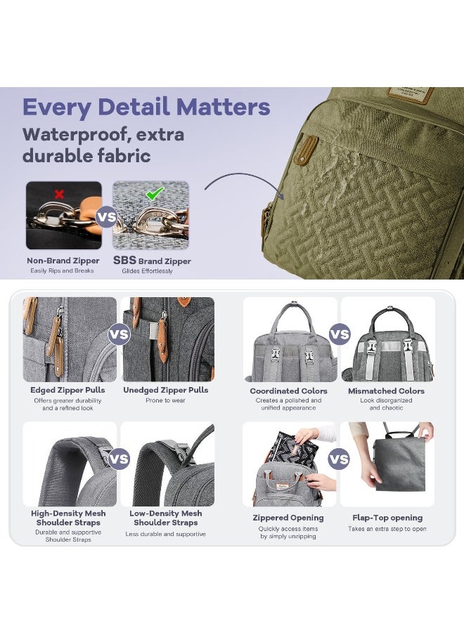 RUVALINO Baby Changing Bag Backpack, Neutral All-in-One Bags for, Multifunction Large Travel Backpack with Portable Pad, Stroller Straps, Pacifier Case and Insulated Pockets