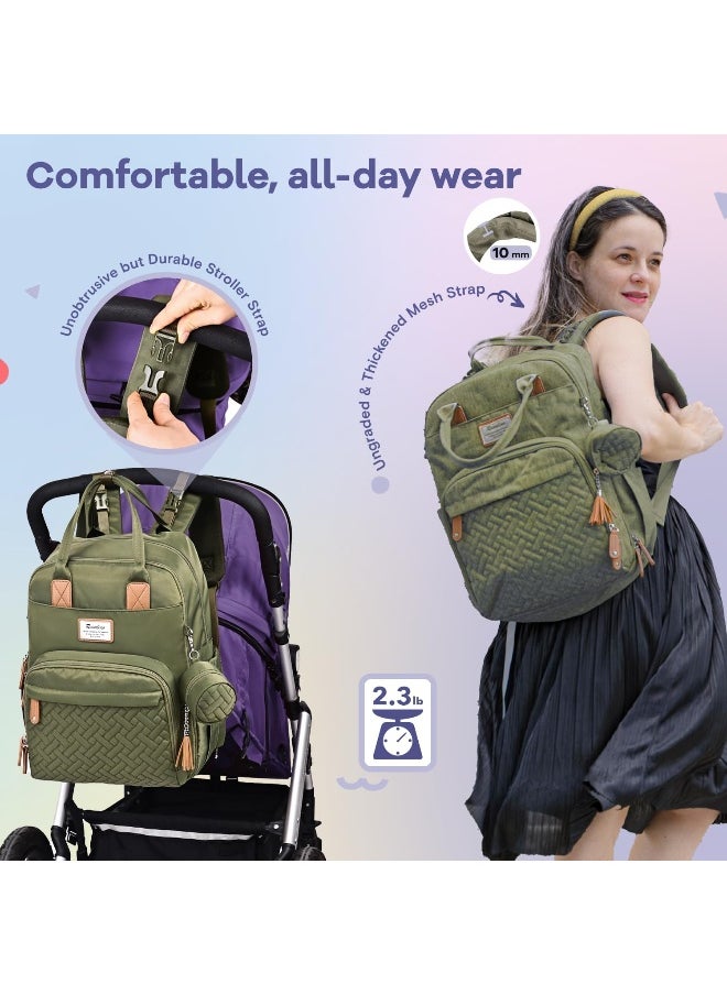 RUVALINO Baby Changing Bag Backpack, Neutral All-in-One Bags for, Multifunction Large Travel Backpack with Portable Pad, Stroller Straps, Pacifier Case and Insulated Pockets