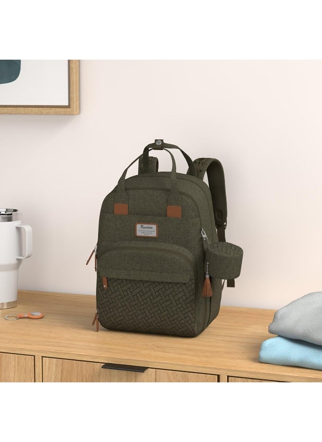 RUVALINO Baby Changing Bag Backpack, Neutral All-in-One Bags for, Multifunction Large Travel Backpack with Portable Pad, Stroller Straps, Pacifier Case and Insulated Pockets