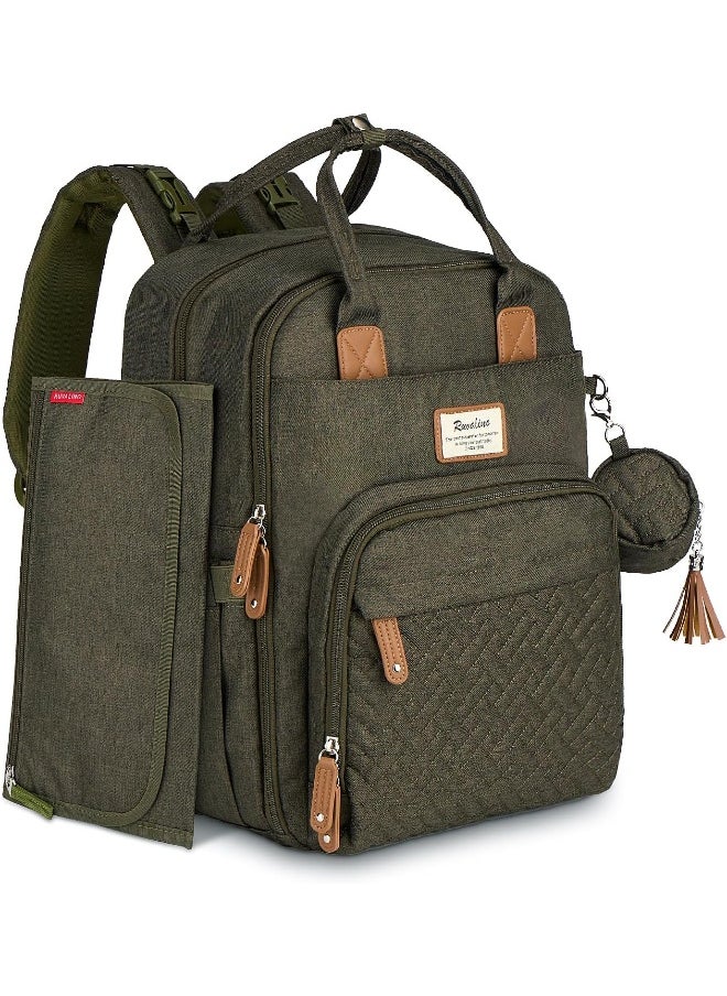 RUVALINO Baby Changing Bag Backpack, Neutral All-in-One Bags for, Multifunction Large Travel Backpack with Portable Pad, Stroller Straps, Pacifier Case and Insulated Pockets