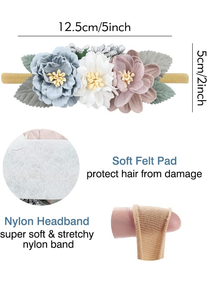 Cinaci 5 Pack Delicate Floral Flower Nylon Headbands Hair Bands Accessories for Baby Girls Newborns Infants Toddlers Kids
