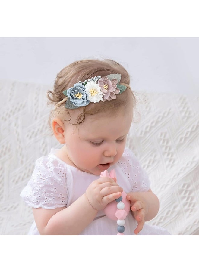 Cinaci 5 Pack Delicate Floral Flower Nylon Headbands Hair Bands Accessories for Baby Girls Newborns Infants Toddlers Kids