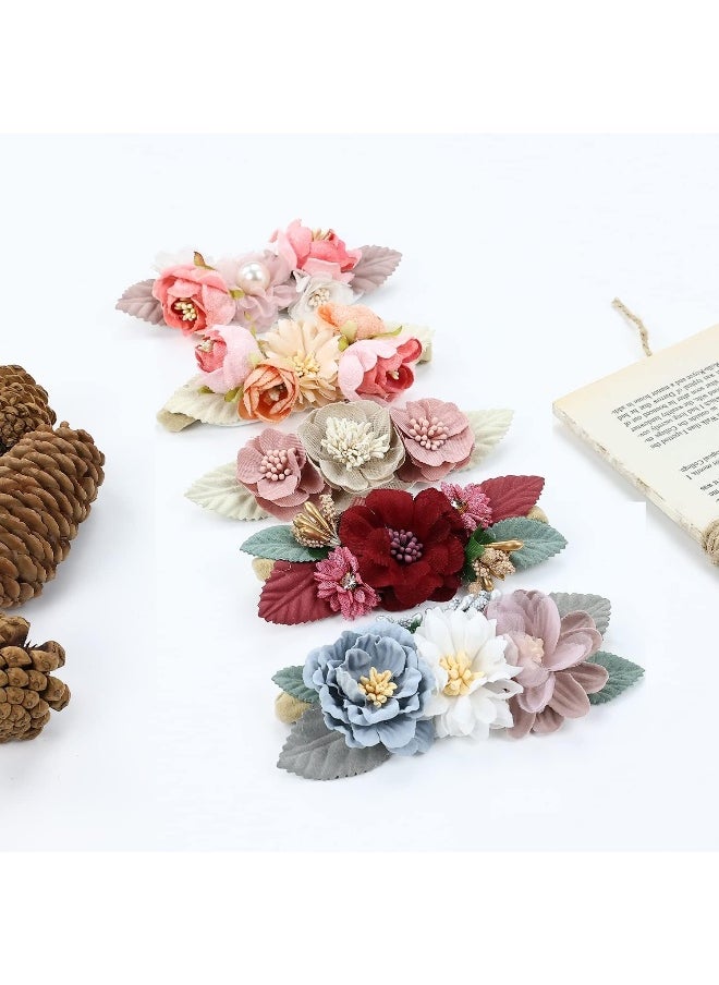 Cinaci 5 Pack Delicate Floral Flower Nylon Headbands Hair Bands Accessories for Baby Girls Newborns Infants Toddlers Kids