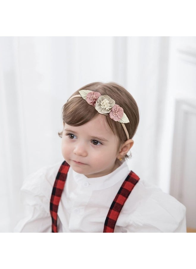 Cinaci 5 Pack Delicate Floral Flower Nylon Headbands Hair Bands Accessories for Baby Girls Newborns Infants Toddlers Kids