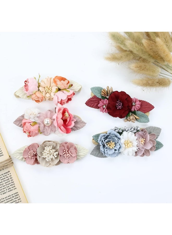 Cinaci 5 Pack Delicate Floral Flower Nylon Headbands Hair Bands Accessories for Baby Girls Newborns Infants Toddlers Kids