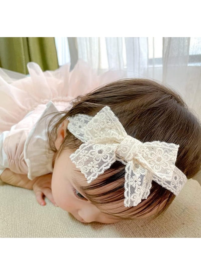 Baby Girls Lace Headband Infant Baptism Hair Band Toddler Lace Bow Headwraps BBG26 (2 Pcs-Set A)