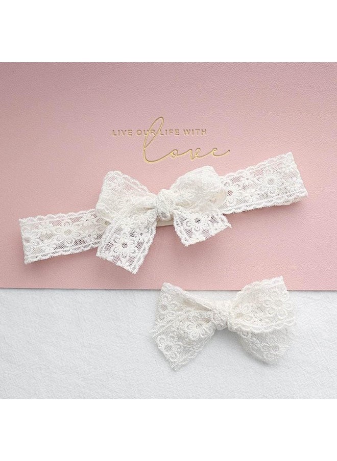 Baby Girls Lace Headband Infant Baptism Hair Band Toddler Lace Bow Headwraps BBG26 (2 Pcs-Set A)